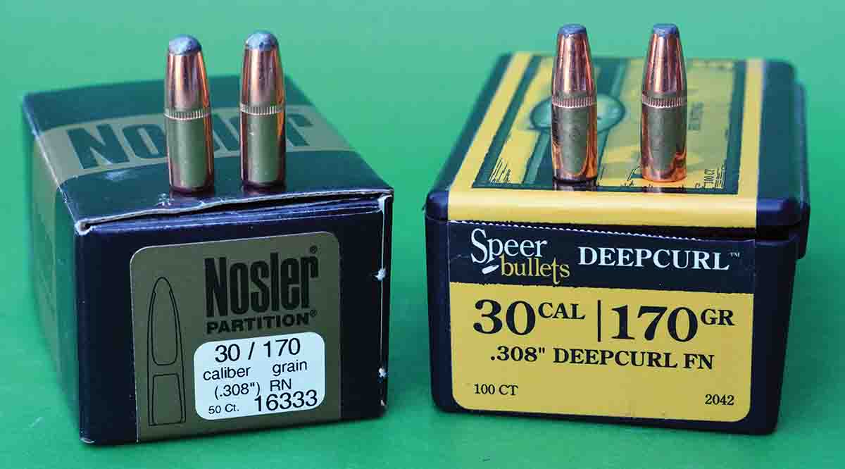 The Nosler 170-grain Partition and Speer 170-grain DeepCurl are excellent hunting bullets, but are primarily intended for taking game at shorter distances.